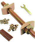Beefy Heavy Duty M8x100mm Bed Frame And Furniture Hardware Kit with 12 golden draw bolts, connectors, fasteners, and wrench