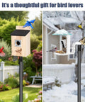 Heavy Duty 1 Inch Bird Feeder Pole 63 Inch Adjustable Backyard Stand With 10 Inch Base Black Weatherproof Metal Mounting Kit For Bird Houses Feeders And Backyard Bird Watching installed in garden with birds