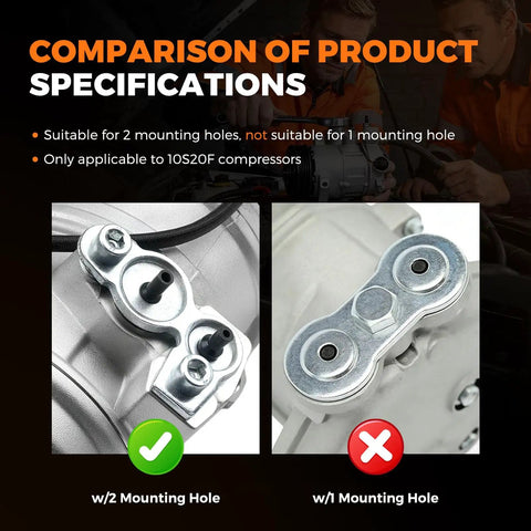 Comparison of air conditioner compressor mounting holes, highlighting suitability for Heavy Duty Air Conditioner Compressor Compatible With 2000 To 2013 Chevy Silverado Tahoe Suburban And Gmc Yukon 5.3L 4.8L V8 Engine Straight Drop In Swap.