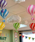 Lit Classroom Ceiling Decor Kit With 12 White Cloud Ornaments And 6 Paper Hot Air Balloon Lanterns For Classrooms