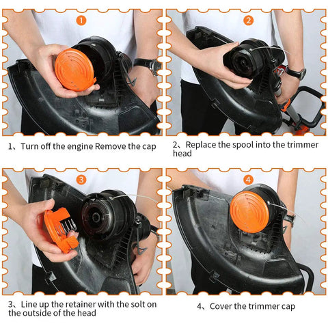 Instructions for installing the String Trimmer Line Kit For AF100 Pro Grade Compatible Trimmer Edger 6 Replacement Spools Cap And Spring Fits GH LST NST Series Mowers
