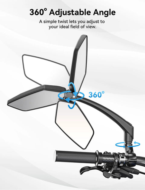 360 Degree Adjustable Bike Mirror With Long Arm Handlebar Mount for safe HD rear view on scooters, motorcycles, and e bikes