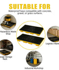 Heavy Duty Two Drum Spill Containment Pallet With Drain Outlet And Forklift Slots 48 By 24 By 4 Inch 2000 Lbs Capacity shown in various settings
