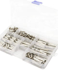 Workhorse Grade Chicago Screws And Rivet Socket Binders For Furniture Projects Nickel Plated Carbon Steel Assortment Kit in storage container.