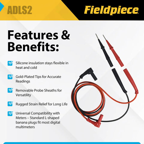 Deluxe Silicone Test Leads For HVAC Pros With Gold-Plated Tips, Flexible Silicone Insulation, and L-Shaped Banana Plug