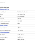 Technical specifications for B270 Eco Hochfest adhesive, including viscosity, density, flash point, and processing temperature.