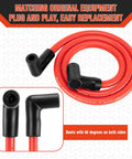 10.5mm High Performance Spark Plug Wire Set For HEI Chevy Big Block SBC BBC Electronic Ignition Nine Piece Wire Kit With Coil Lead showing red wires and black 90-degree boots