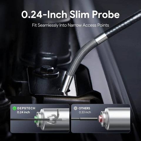 5 Inch IPS Screen Articulating Borescope Endoscope Camera With Light 210 Degree Two Way Articulation, 0.24-inch slim probe for engine inspection