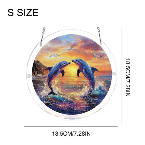 Vivid Tree Of Life Acrylic Sun Catcher Puzzle Kit For Doors, Garden And Windows, Double Sided UV Printed, dolphins design, 7.4 inch