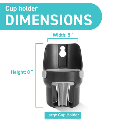 Golf Push Cart Cup Holder That Fits Clicgear Sun Mountain Bag Boy And More Large Size, 8x5 inches, black model with dimensions