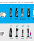 Compatibility chart showing soda makers and CO2 refill adapters, including CO2 Refill Adapter for Soda Makers with 24 Inch Stainless Braided Hose.