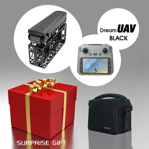 Pocket Size Drone With Optical Flow Positioning Foldable Design And 720P HD Camera Dual Batteries Black shown with controller and case