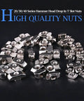 European M3 M4 M5 M6 Hammer Head Drop In T Slot Nut Kit For 20 30 40 Series Aluminum Profiles, nickel plated carbon steel.