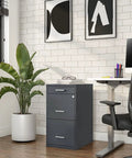 Three Drawer Vertical File Cabinet for Office Lockable and Mobile Holds Letter Size Documents Charcoal Steel Organizer.