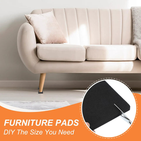 5 Inch Felt Furniture Sliders Square Movers 8 Pack Reusable FloorProtectors For Heavy Couches Tables And Cabinets Move Easy Slick Glide No Sweat Hardwood Carpet Rescue Black with a couch and scissors.