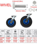 Heavy Duty Industrial Caster Wheels Pack With Brakes, Top Plate Swivel Casters With Double Ball Bearings size chart