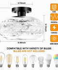 Vintage Black Globe Glass Ceiling Light Fixture, Semi Flush Mount with detailed shades and bulb compatibility chart shown.