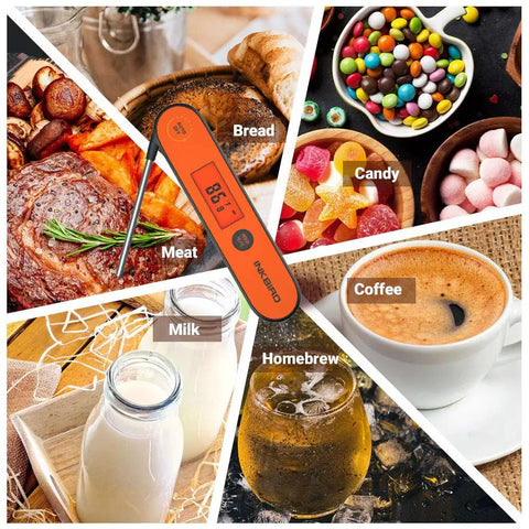 Instant Read Meat Thermometer With 3 To 5 Second Quick Read Digital Waterproof Rechargeable Thermometer amid food items