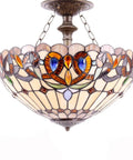 Tiffany Style Ceiling Light Fixture With Victorian Stained Glass Look Semi Flush Mount Lamp 16 Inch Shade 15 Inch Height