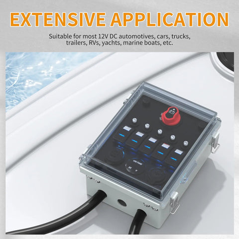 12V 5 Gang Rocker Switch Panel With LED Illumination All Weather Waterproof Box for Marine and Automotive Use