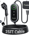 Level 1 And Level 2 Portable EV Charger with 8 to 16 Amp Adjustable Current and 25 Foot Cord, J1772 Cable, coiled