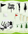 21 Piece Golf Cake Decorations Kit Featuring Mini Golf Cart Toy Acrylic Flags And Lush Green Trees for golfer birthday cake.