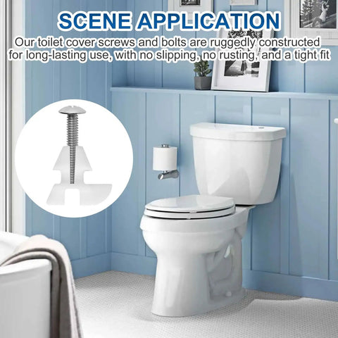 Top Tier Toilet Seat Hardware Kit Built Tough With Rust Resistant Screws And Durable Plastic Nuts Delivering A Rock Solid Secure Connection And Easy DIY Fix in a bathroom scene with toilet and mounting hardware.