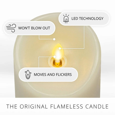 Realistic Moving Flame LED Candle Pillar With Scalloped Edge And Smooth Finish glowing with flickering flame