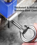 Heavy Duty Pro Grade Cable Tray Roller Guide For Quick Wire Laying And Pulling In Construction Projects With A 65mm Opening And Reinforced Stainless Steel Clamps For Easy Glide Reliable Cable Routing close-up of stainless steel clamp on blue guide