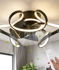 Geometric Bladeless Ceiling Fan With Light And Remote, Six Dope Speeds, 3 Color Options, Black Low Profile Flush Mount highlights