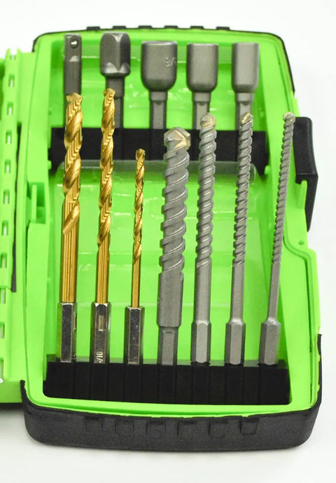 Pro Grade Drill And Driver Set Kit with titanium nitride bits and carbide tips in shock resistant case