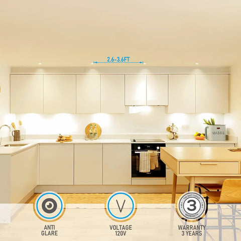 Modern kitchen with 5CCT 2 Inch Recessed LED Lights With Dimmable 600 Lumen Output Canless Aluminum Ceiling Downlights Anti Glare