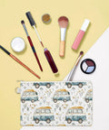Slim Canvas Coin Purse And Card Holder For RV Lovers And Camp Buddies Zippered Wallet with campervan print and makeup items