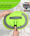 Close-up of Long Handle Car Wash Brush Kit With Microfiber Mop Mitt, green base, featuring a durable TQ panel for vehicle cleaning.