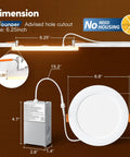 Diagram showing dimensions of 12 Pack 6 Inch LED Recessed Ceiling Lights With Night Light 5CCT Selectable 2700K To 5000K Ultra Thin Canless Wafer Downlight 12W Equal 110W 1100 Lumen ETL FCC.