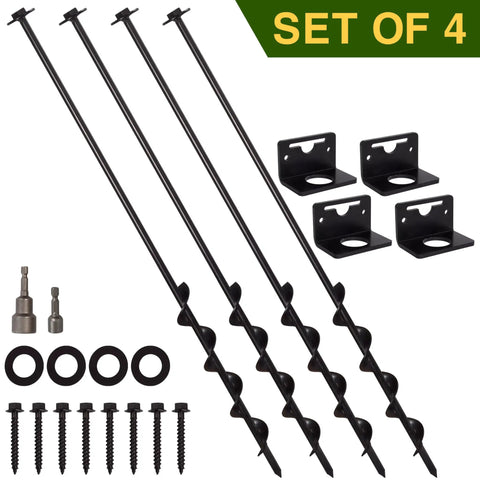 24 Inch Ground Anchors With Screws Brackets And Drill Adapter For Earth Anchors Heavy Duty Storage Shed And Swing Set Kits Wind Resistant Up To 1000 Lbs Per Anchor Reliable Outdoor Anchor System