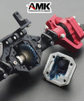 Beefed Up Bevel Gear Set For One Tenth Scale RC Crawler Featuring 33T And 8T Heavy Duty Overdrive Steel Gears close-up with portal axle