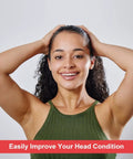 Person smiling with hands on head, promoting healthy scalp with Hair Steamer With Micro Mist Scalp Detox System For Pro Salon Use.