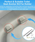 Toilet Seat Anchor Kit With Replacement Bolts And Screws For Toilet Seats Compatible With K 84999 K 3386 K 3393 K 3398 K 3564 K 14338 K 3607 Durable Metal Hardware With Enhanced Abrasion And Rust Resistance Suitable For One Piece And Standard Toilets image showing product components and installation guide.