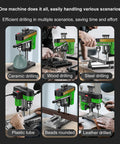 XVIIUIFOI Mini Drill Press With Dual Power Modes Adjustable Depth Control For Wood Metal Steel PVC Projects Ideal Benchtop Drilling Machine for ceramic, wood, steel, plastic, beads, and leather drilling.