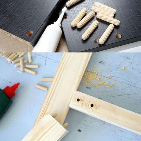 Wooden Dowel Pins Set, 200 Pcs, Nine Sizes With Tapered Beveled Ends and Fluted Grooves in woodworking assembly