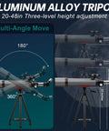 Aluminum alloy tripod for All In One Dope High Powered 90mm Aperture Refractor Telescope showing multi-angle and height adjustments.