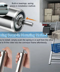 Heavy Duty Stainless Steel Conveyor System Replacement Roller 1 Inch Diameter By 11.8 Inch Length For Warehouse Factory And Machine Tool Table Equipment Super Strong Metal Rollers 5 Packs with spring press-in installation.