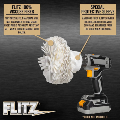 Beast Drill Buffer Ball Kit With 1.76 Oz Metal Polish Paste 7 Inch Polisher Attachment For Three Eighths Inch Drills shown on drill.