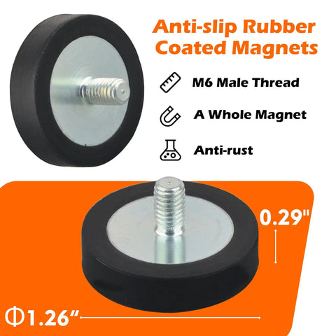 40 Pound Rubber Coated Neodymium Magnets With M6 Threaded Studs 4 Pack Anti Slip Heavy Duty Mounting Magnets product diagram