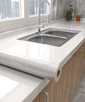 Shiny White Glossy Self Adhesive Removable Wallpaper 15.8 by 78.7 Inches Waterproof Vinyl Contact Paper on kitchen countertop
