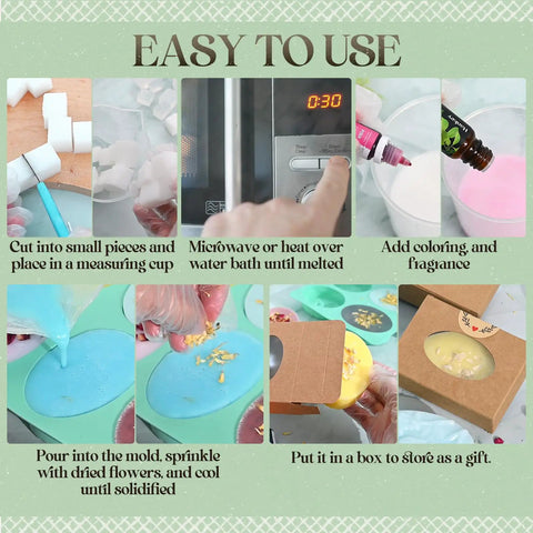 Step-by-step guide to using All In One Soap Making Kit For Adults And Teens with Shea Butter Glycerin Melt And Pour Bases and more.