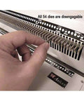 Hand adjusting disengageable pins on Heavy Duty Electric Coil Punch Machine For Bindery With 4x5mm Oval Holes, 54 Disengageable Pins.