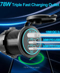 Heavy Duty 12V USB C Charger With PD 20W And 18W QC3 Waterproof Power Outlet showing labeled fast-charge ports