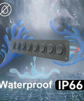 8 Gang Round Rocker Switch Panel with LED Indicator, waterproof IP66, for 12V-24V DC, aluminum, splash background, blue LED